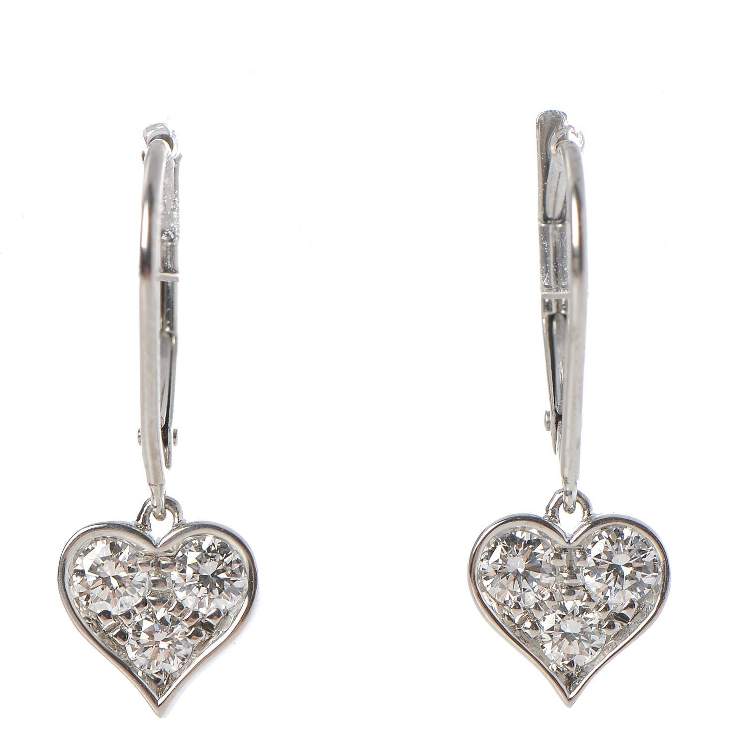 Tiffany Platinum Diamond Heart Drop Earrings 1 of 6