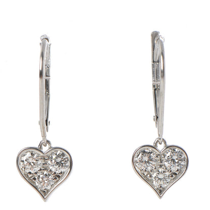 Tiffany Platinum Diamond Heart Drop Earrings 1 of 6