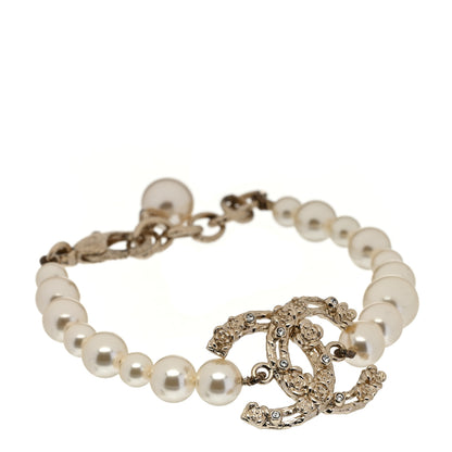 Chanel Pearl Crystal CC Camellia Bracelet Gold 1 of 5