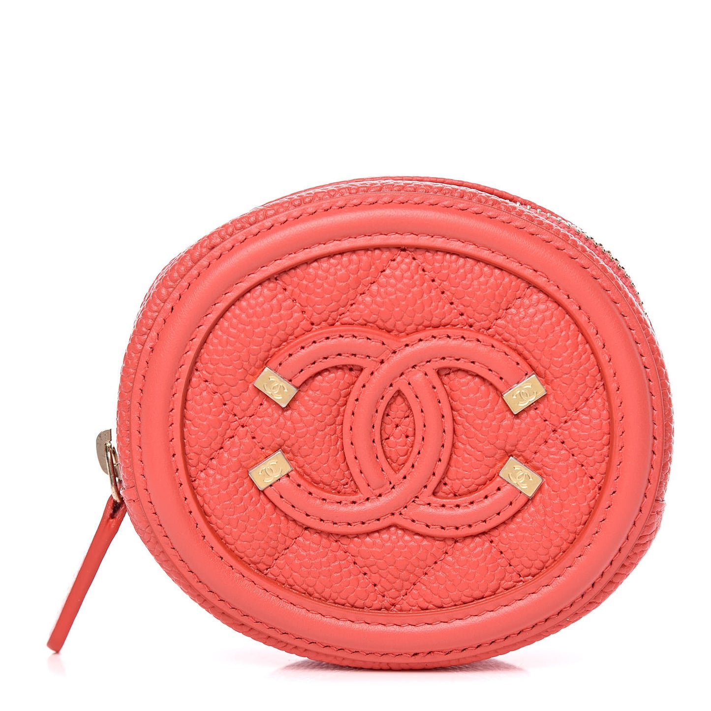 Caviar Quilted Filigree Zip Around Classic Coin Purse Red