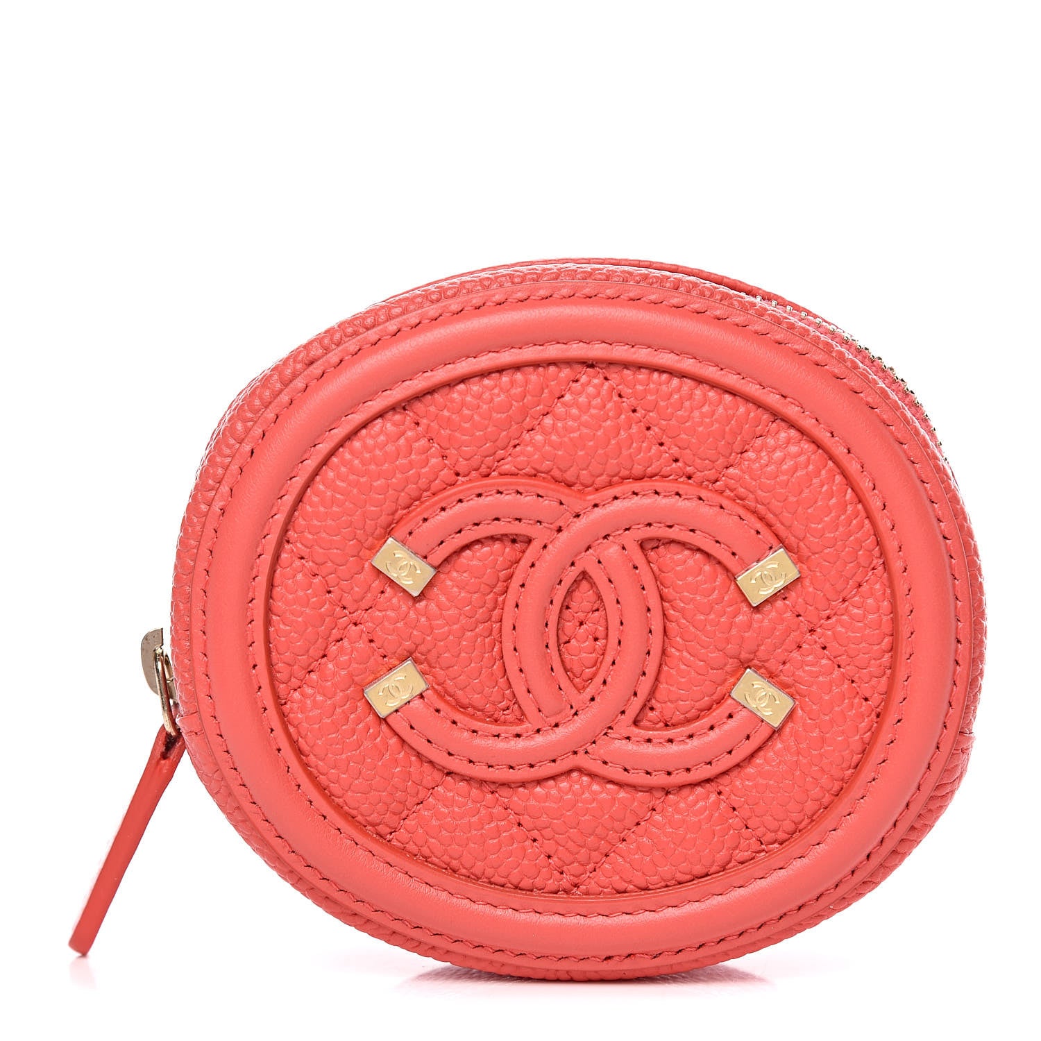 Chanel Caviar Quilted Filigree Zip Around Classic Coin Purse Red 1 of 7