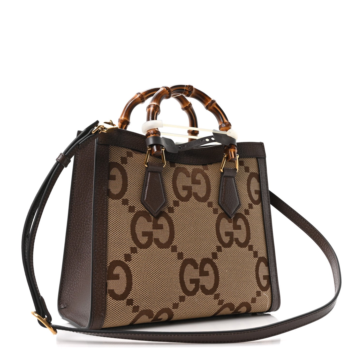 Gucci Monogram Jumbo GG Textured Dollar Calfskin Small Diana Tote Bag Camel Ebony New Acero Pomegranate Red Camel Ebony New Acero Pomegranate Red 3 of 11