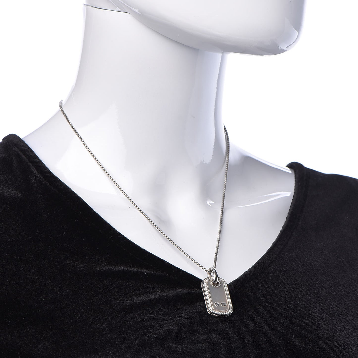 Sterling Silver Mother Of Pearl Diamond Small Dog Tag Necklace