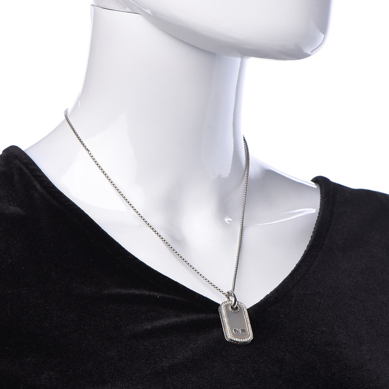 David Yurman Sterling Silver Mother Of Pearl Diamond Small Dog Tag Necklace 2 of 5