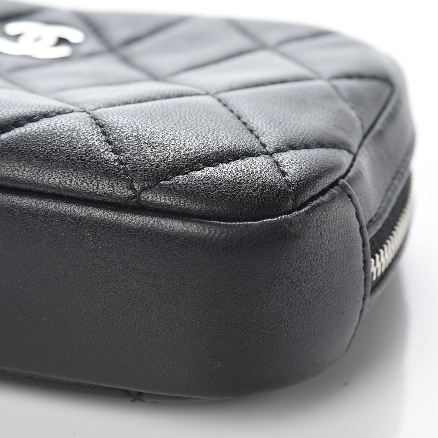 Lambskin Quilted Small Curvy Pouch Cosmetic Case Black
