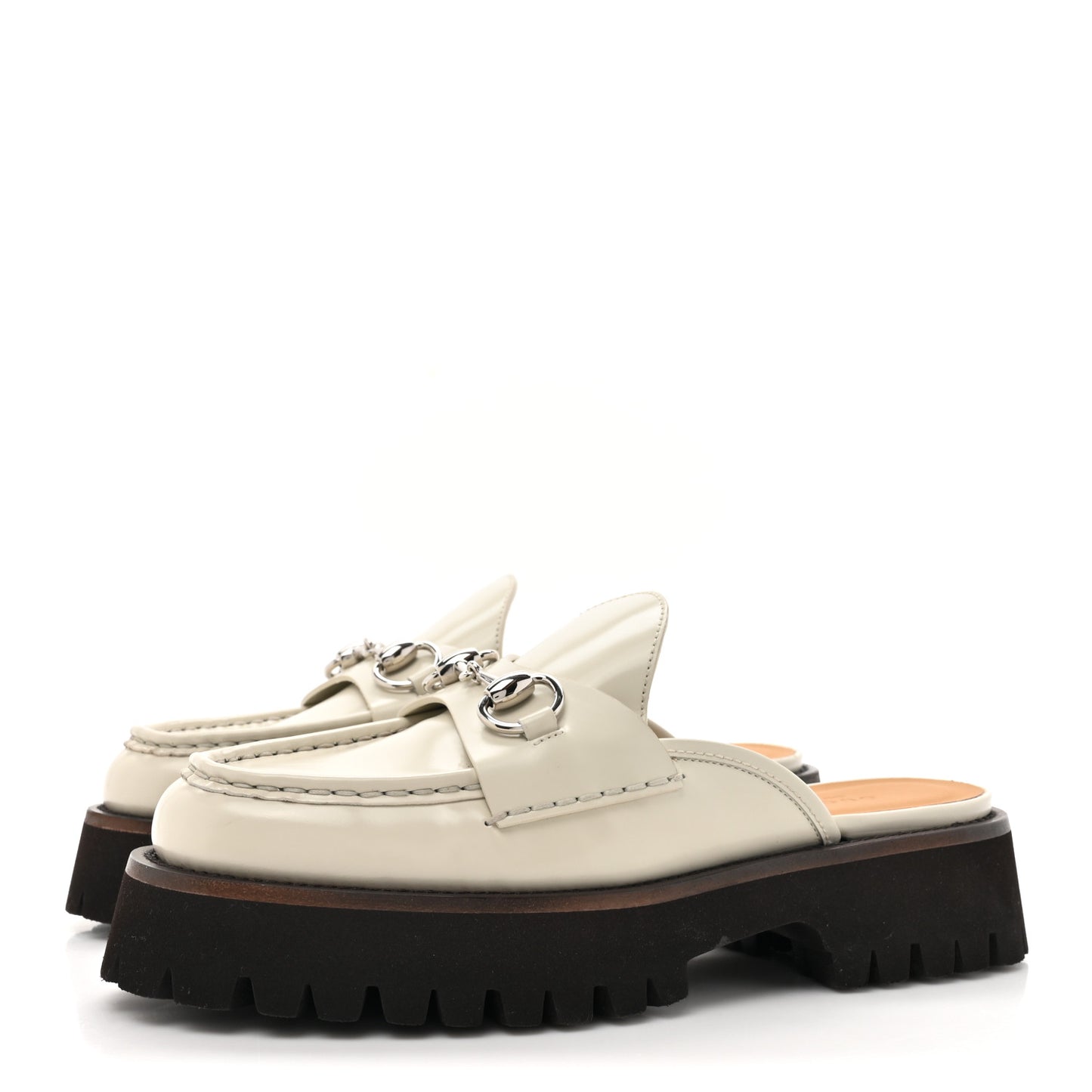 Cordovan Lux Horsebit Platform Mules 37.5 Mystic White