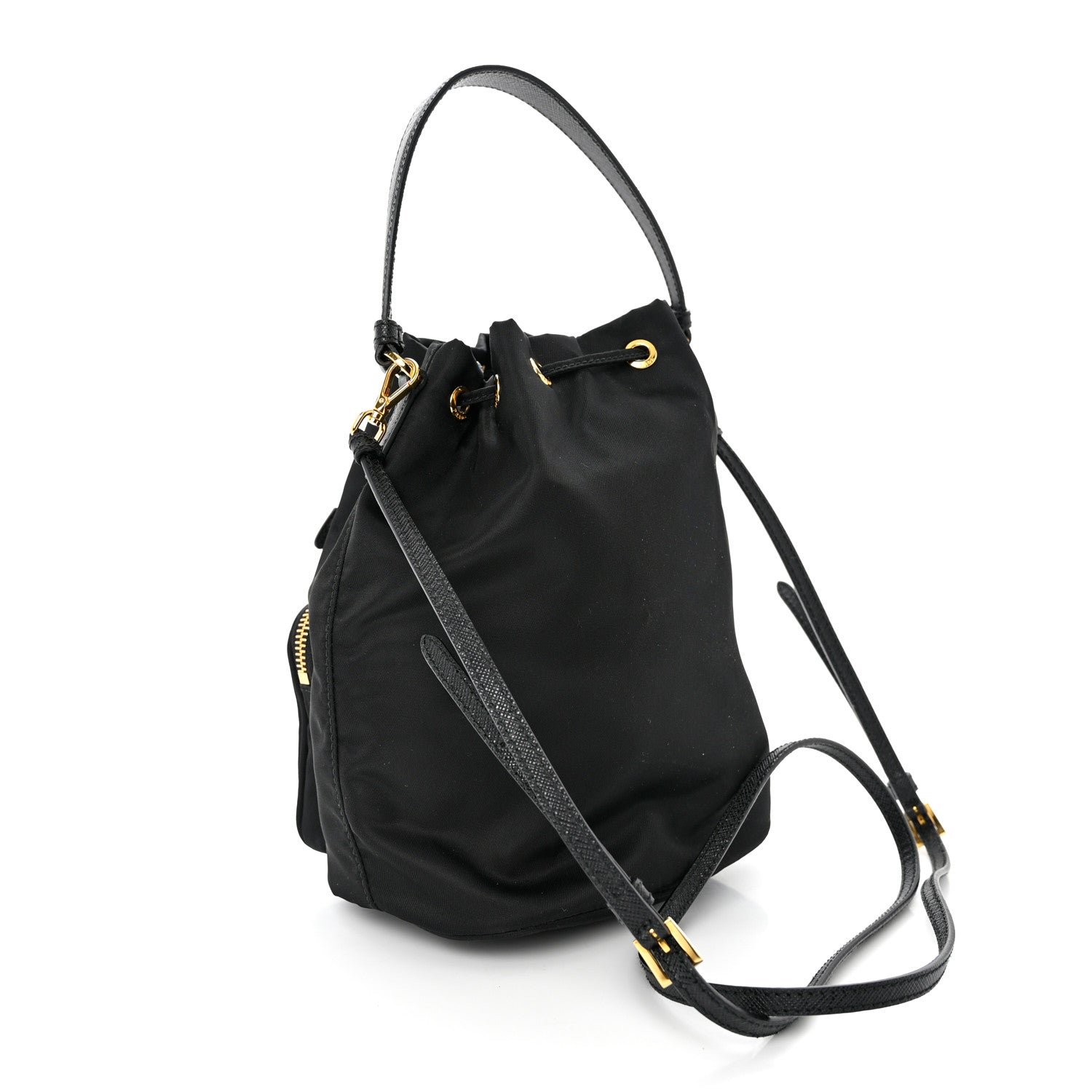 Prada Saffiano Tessuto Nylon Mini Bucket Crossbody Bag Black 3 of 10