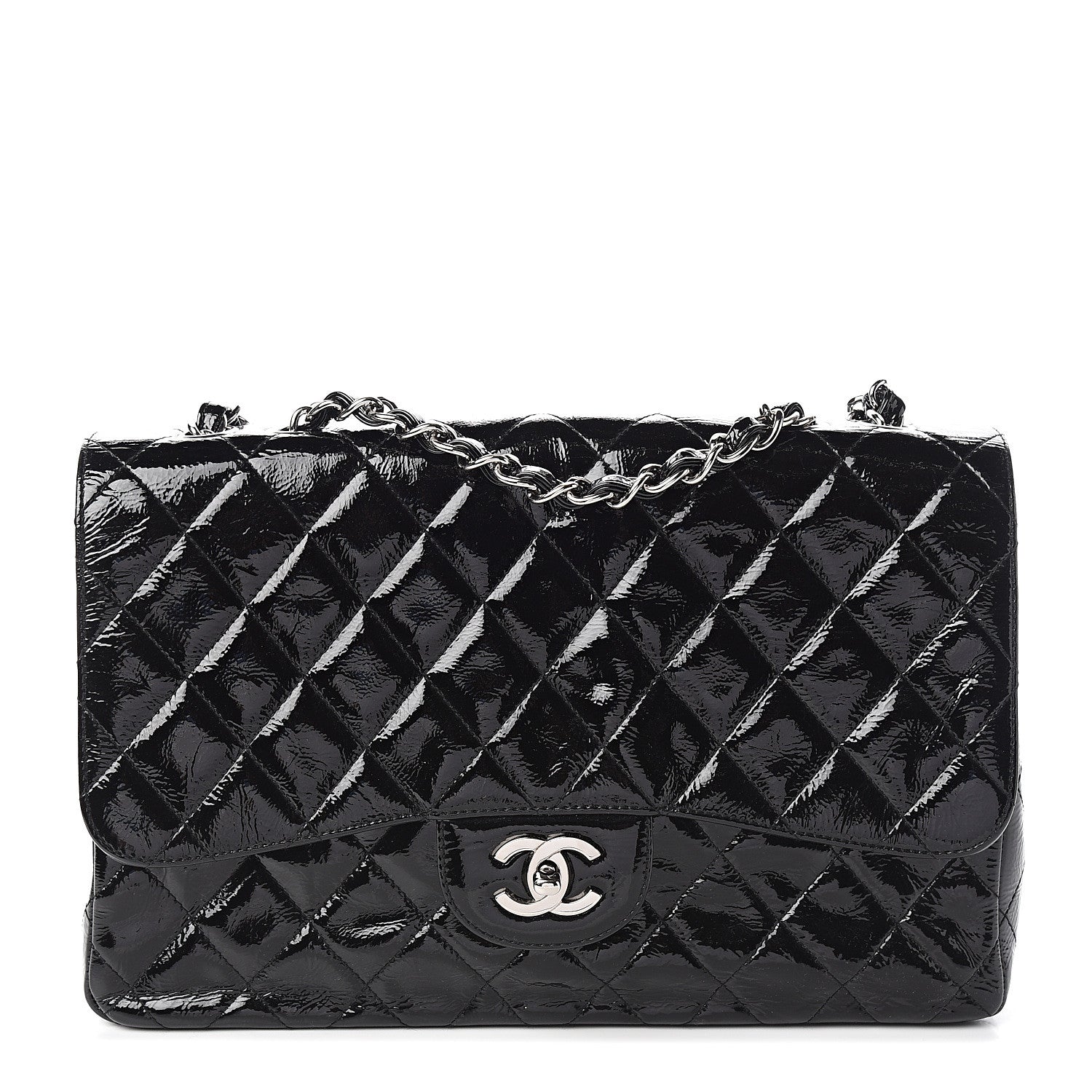 Chanel Distressed Patent Quilted Jumbo Single Flap Black 1 of 10