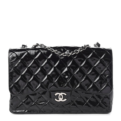 Chanel Distressed Patent Quilted Jumbo Single Flap Black 1 of 10