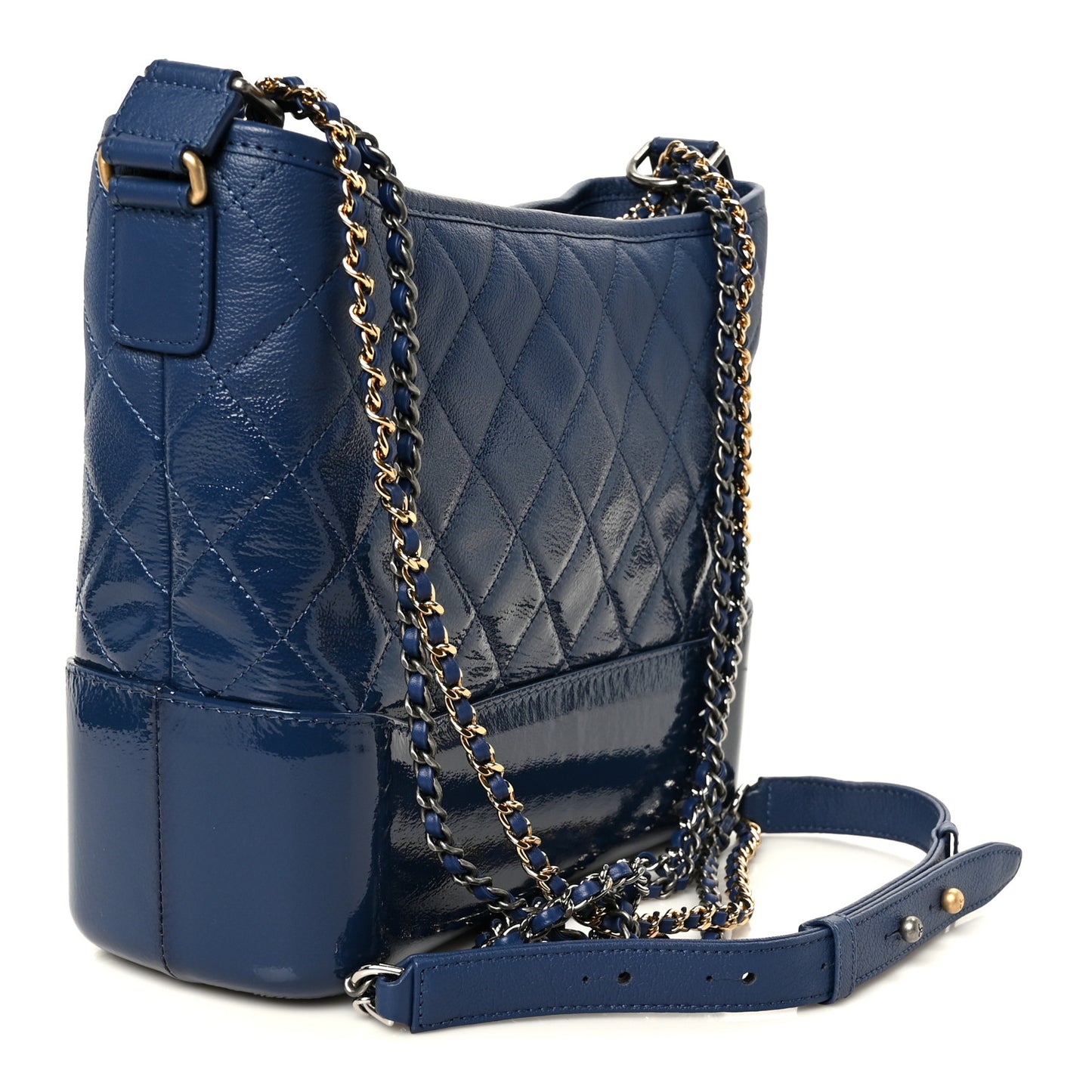 Patent Goatskin Quilted Medium Gabrielle Hobo Blue