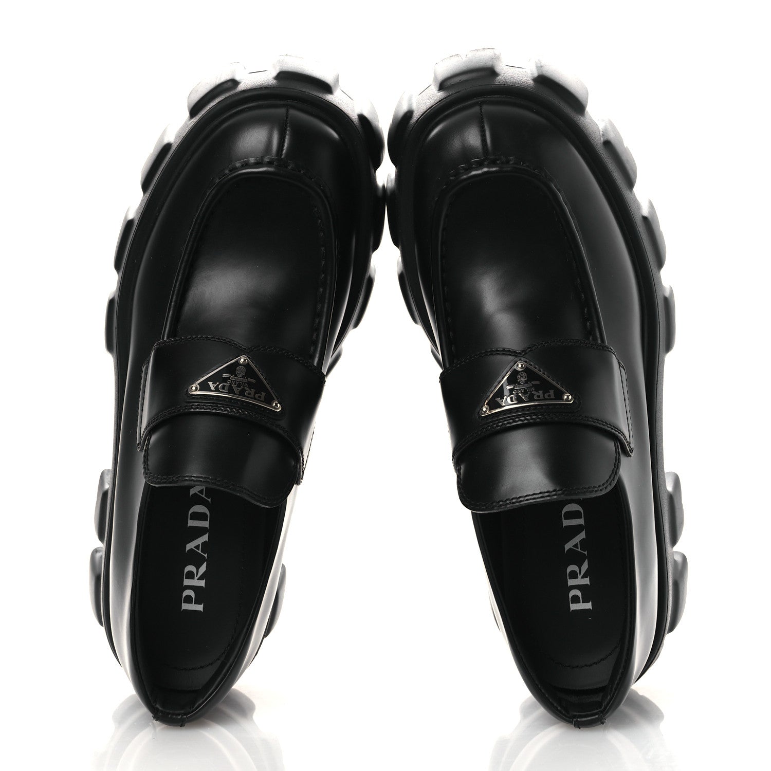 Prada Spazzolato Rois Metal Triangle Logo Monolith 55mm Loafers 39 Black 2 of 11