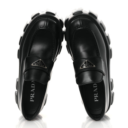 Prada Spazzolato Rois Metal Triangle Logo Monolith 55mm Loafers 39 Black 2 of 11