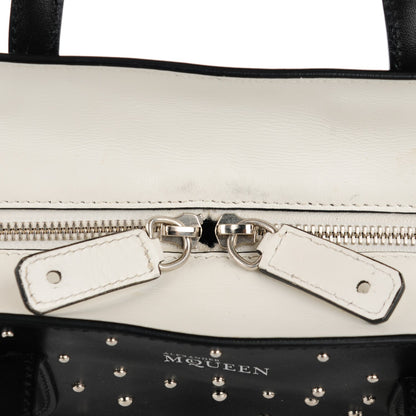 Alexander McQueen Calfskin Studded Small Padlock Tote Black White 8 of 8