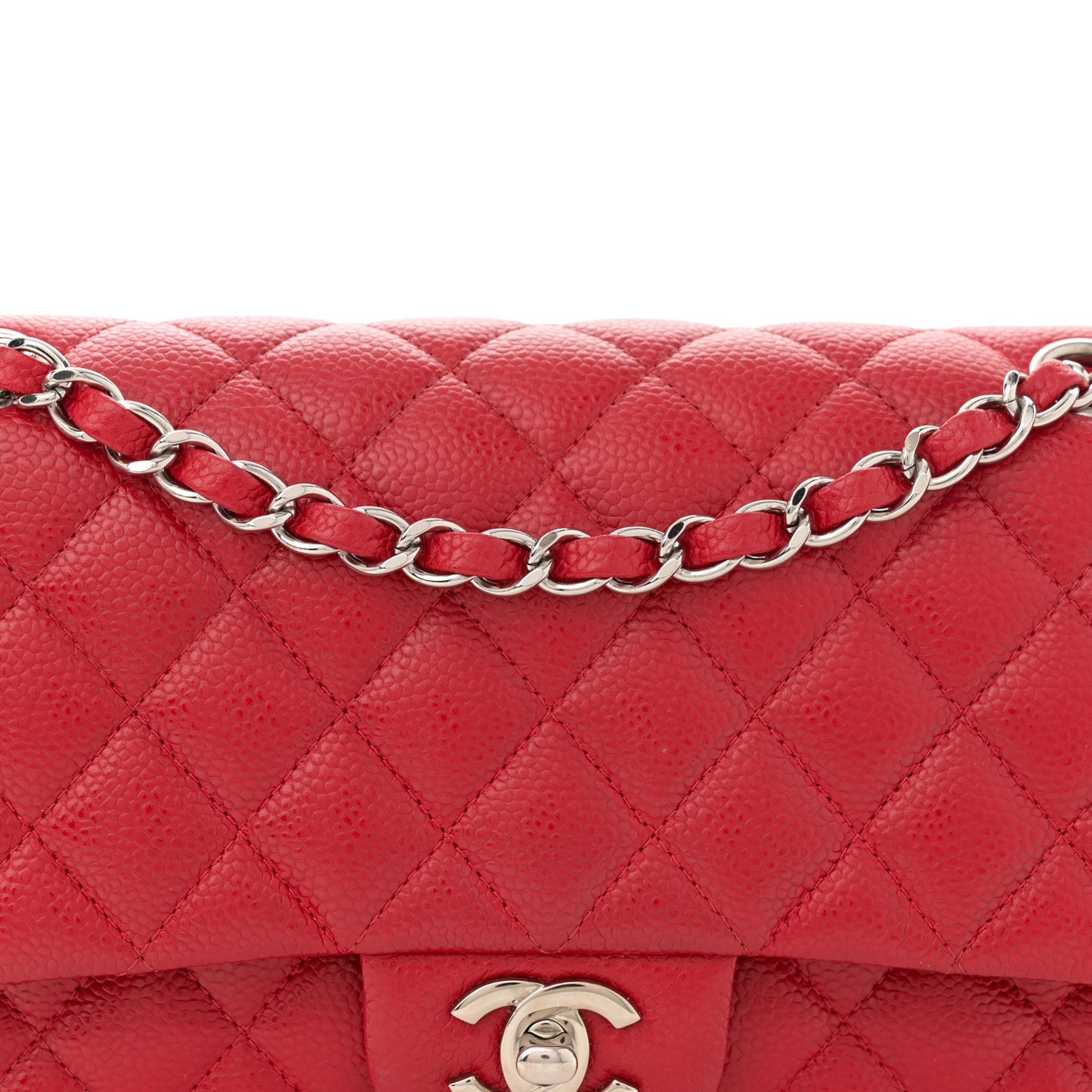 Caviar Quilted Medium Double Flap Red