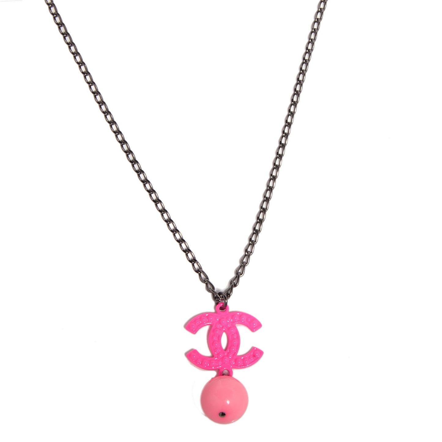CC Bead Pendant Necklace Ruthenium Pink
