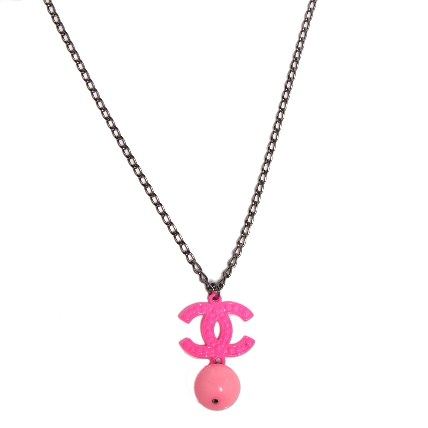 Chanel CC Bead Pendant Necklace Ruthenium Pink 1 of 7
