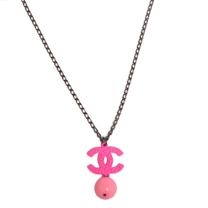 Chanel CC Bead Pendant Necklace Ruthenium Pink 1 of 7