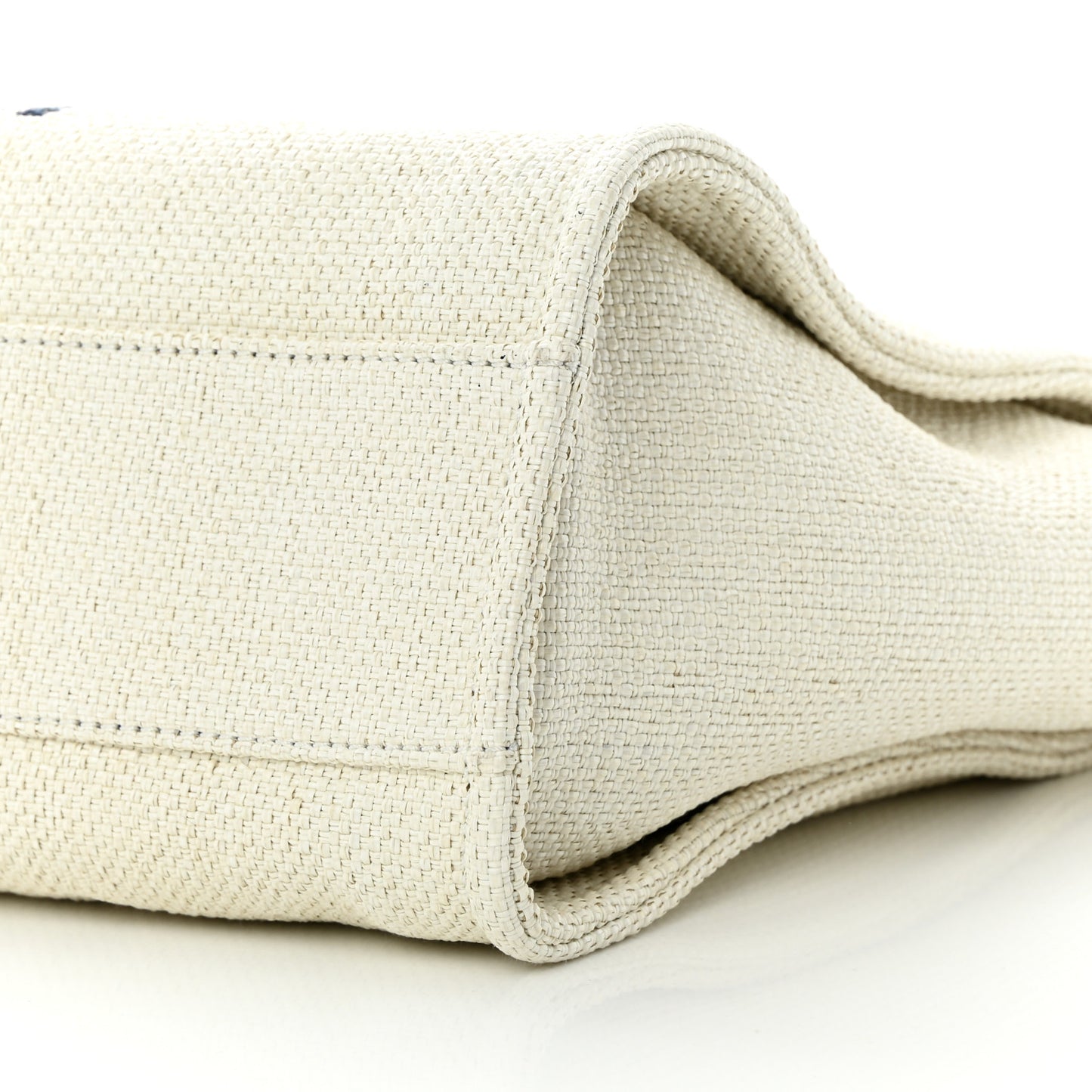 Woven Straw Raffia Small Deauville Tote White Navy
