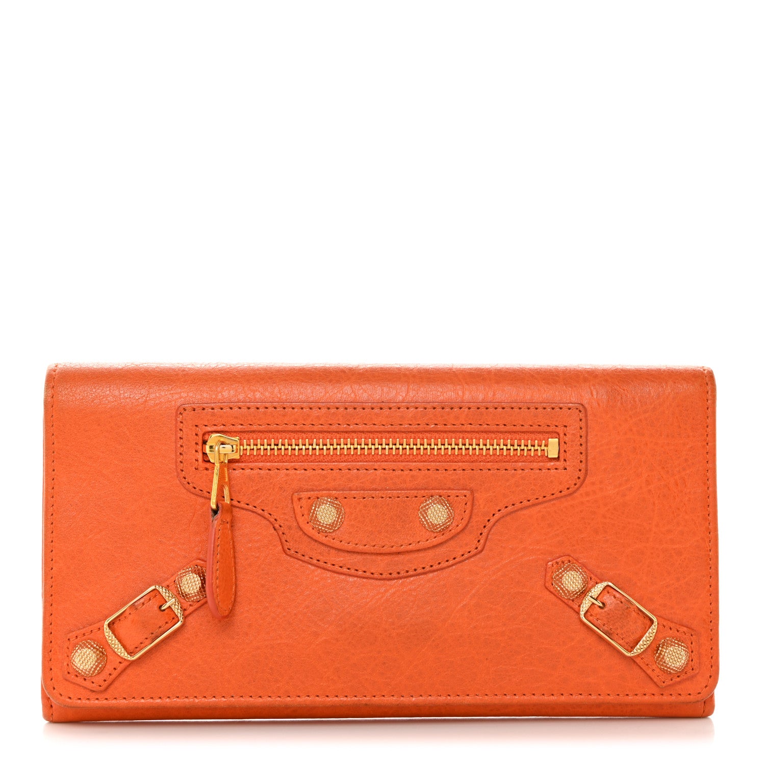 Balenciaga Agneau Giant 12 Gold Hardware Money Wallet Tangerine 1 of 7