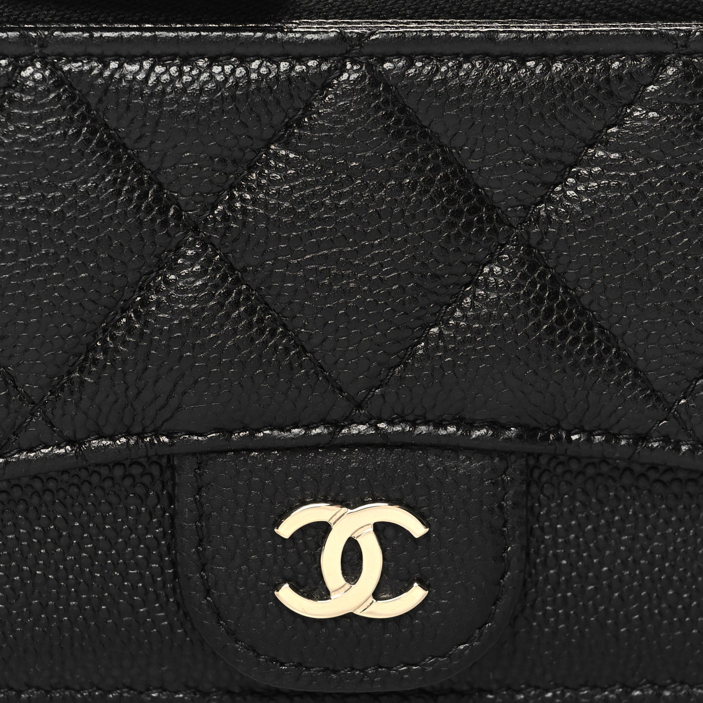 Caviar Quilted Flap Zip Card Holder Black