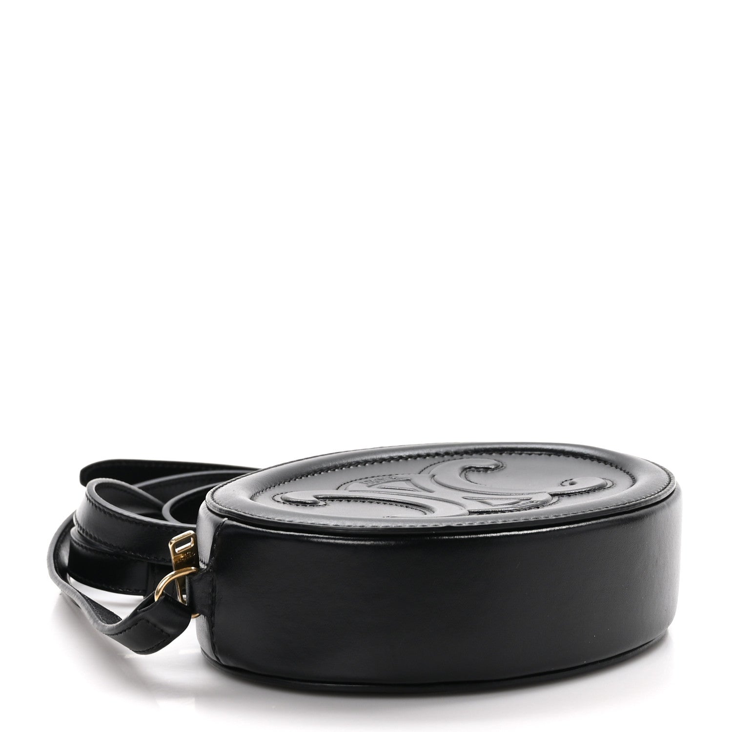 Celine Smooth Calfskin Cuir Small Triomphe Oval Crossbody Purse Black 4 of 10