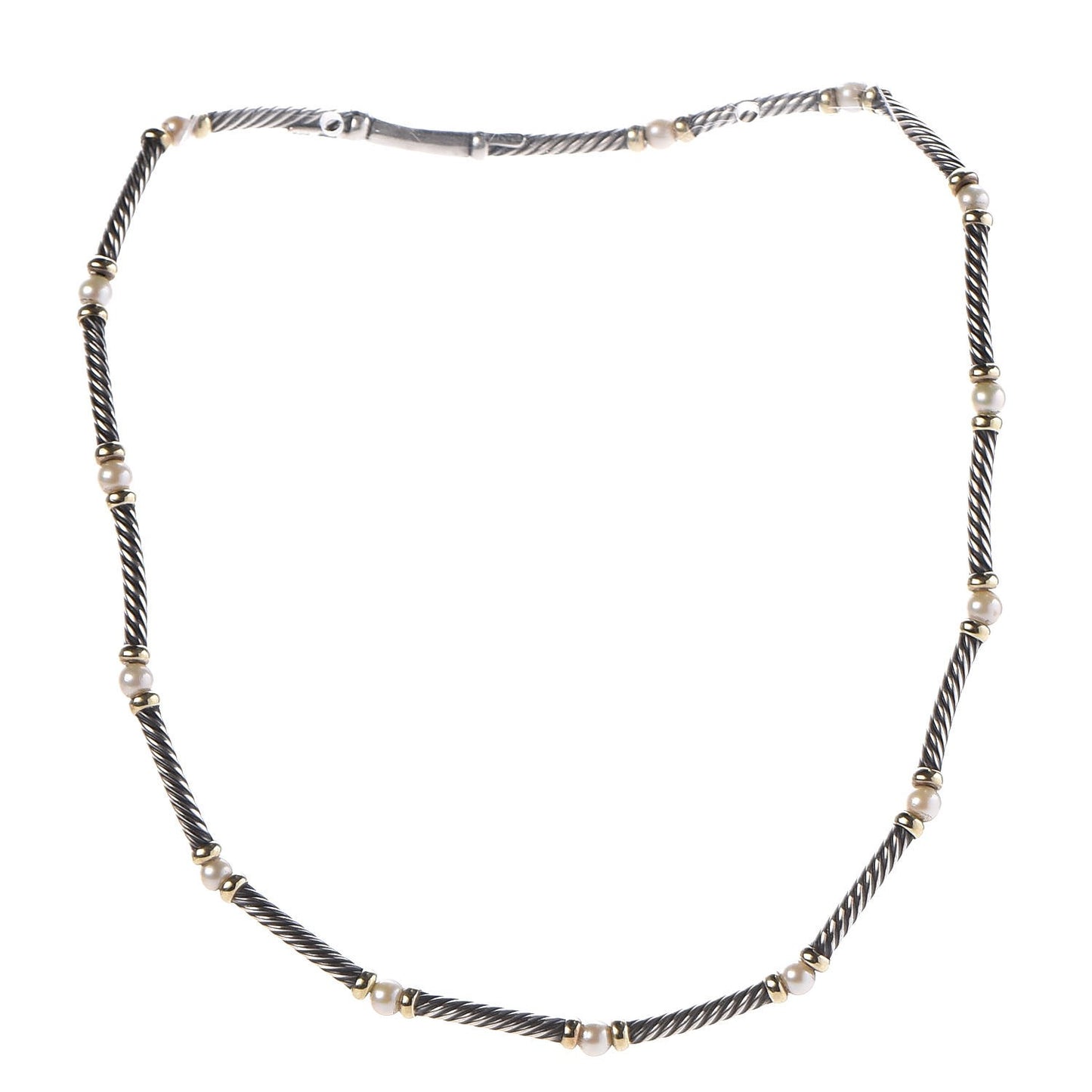 Sterling Silver 14K Yellow Gold Pearl Hampton Cable Choker Necklace