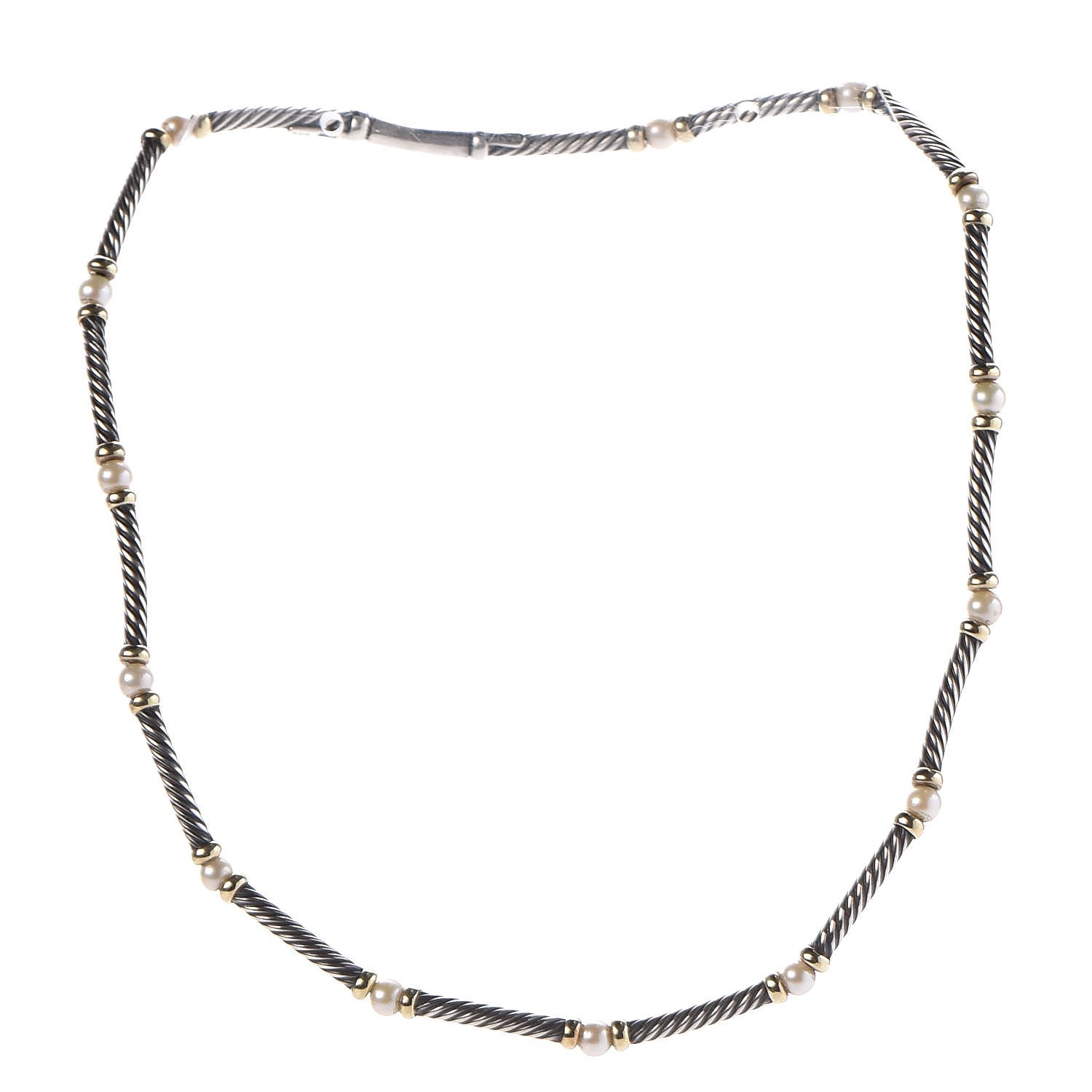 David Yurman Sterling Silver 14K Yellow Gold Pearl Hampton Cable Choker Necklace 1 of 6