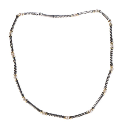 David Yurman Sterling Silver 14K Yellow Gold Pearl Hampton Cable Choker Necklace 1 of 6