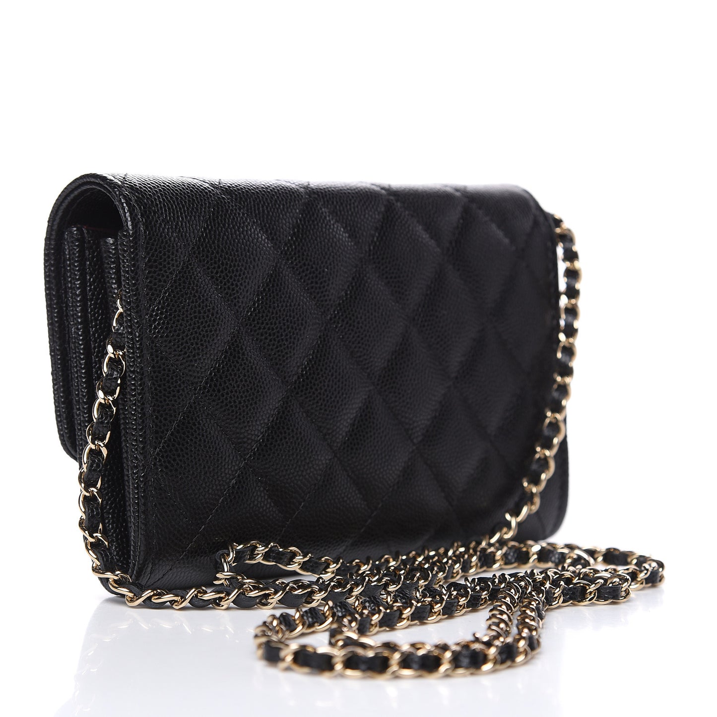 Caviar Quilted Classic Clutch With Chain Black