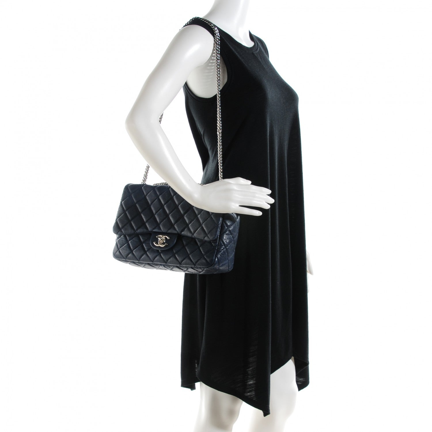 Chanel Washed Lambskin Quilted Jumbo Single Flap Bijoux Chain Navy 2 of 8