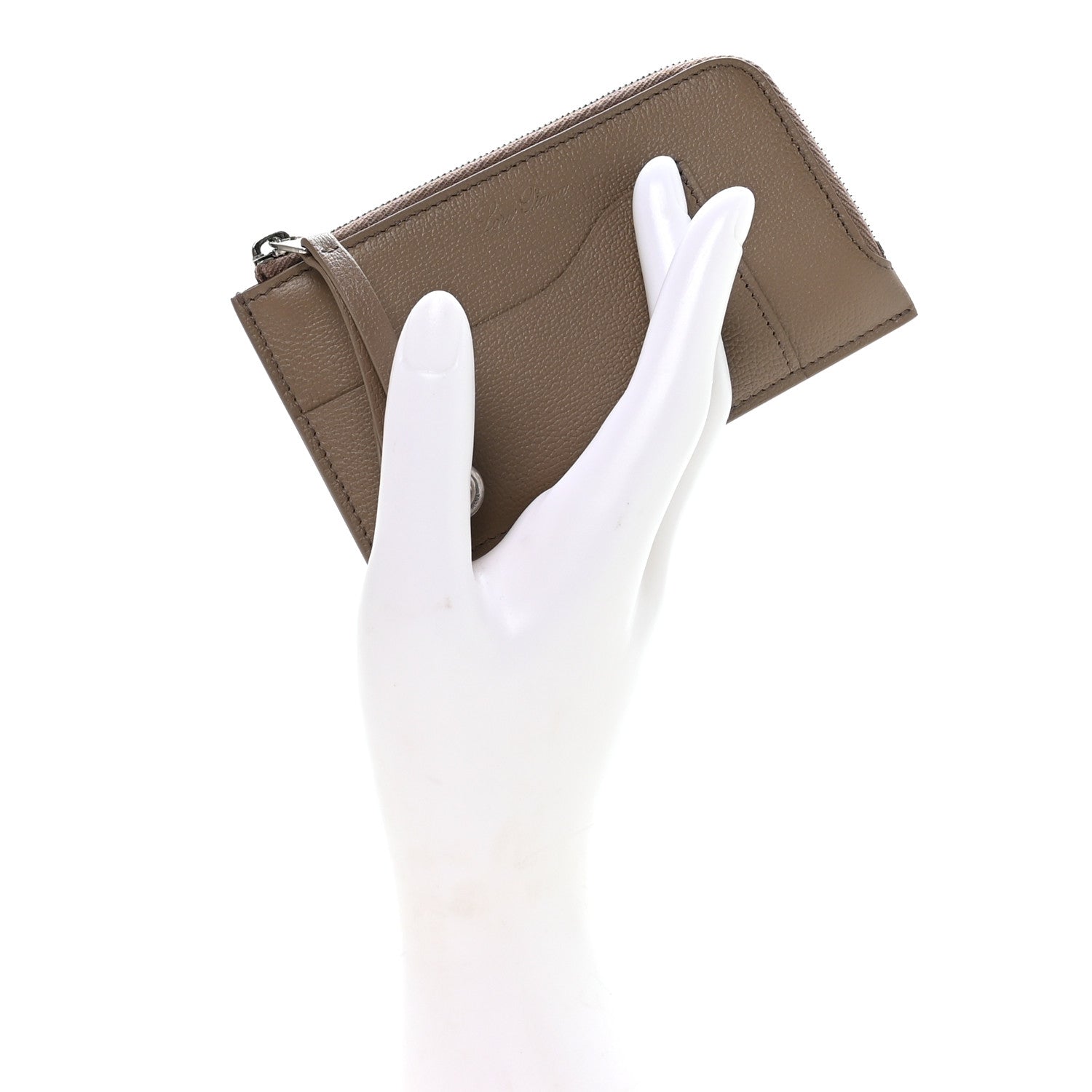 Loro Piana Grained Calfskin Extra Zip Pouch Warm Mastic 2 of 7