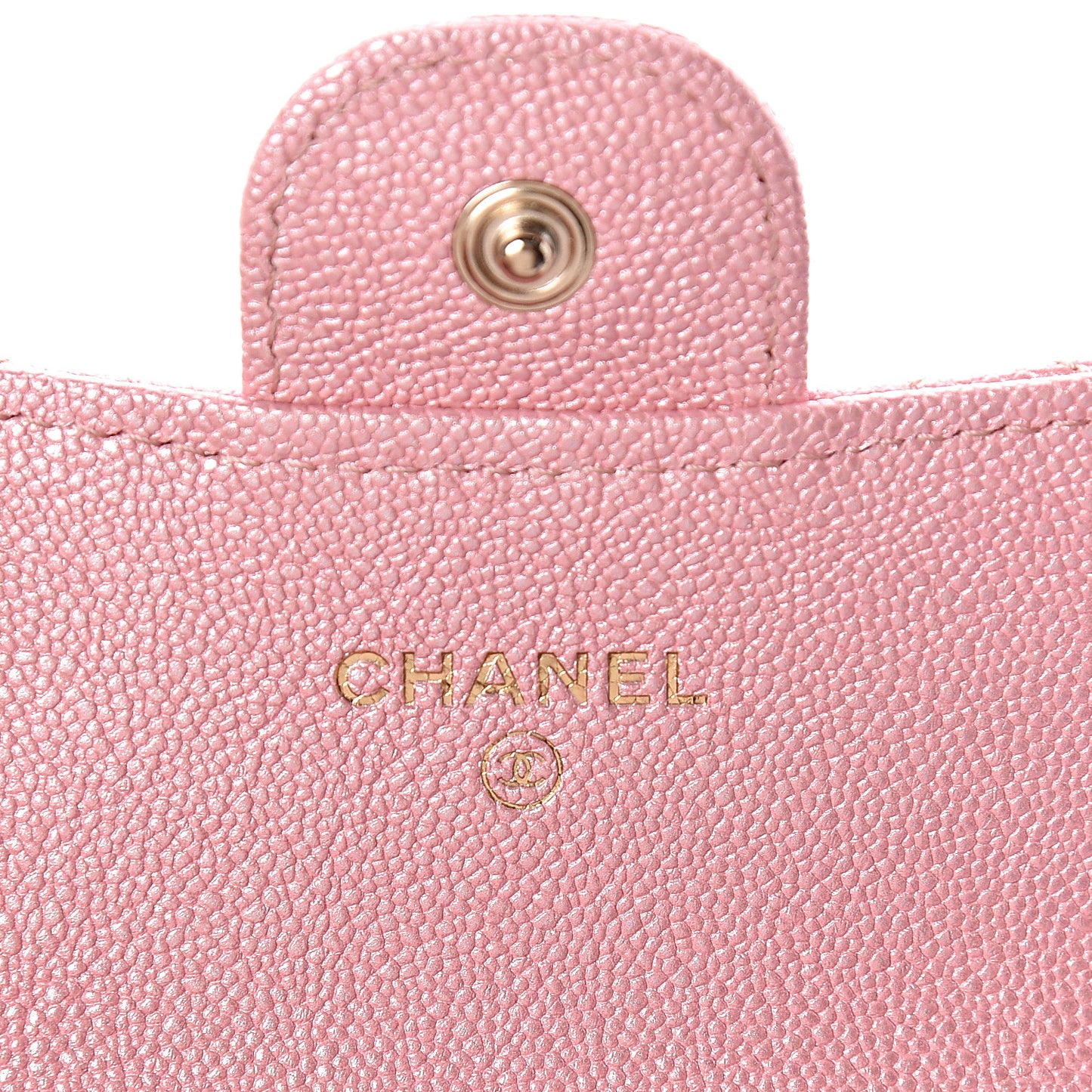 Iridescent Caviar Quilted Flap Card Holder Rose Pink