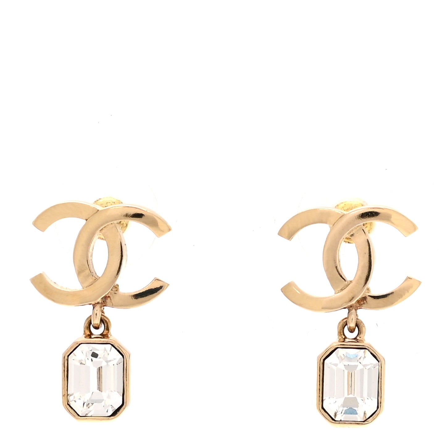 Crystal CC Emerald Cut Drop Earrings Gold