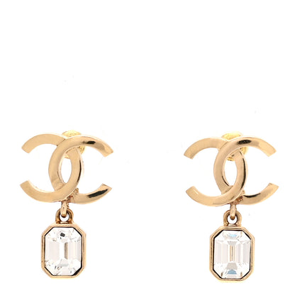 Chanel Crystal CC Emerald Cut Drop Earrings Gold 1 of 5