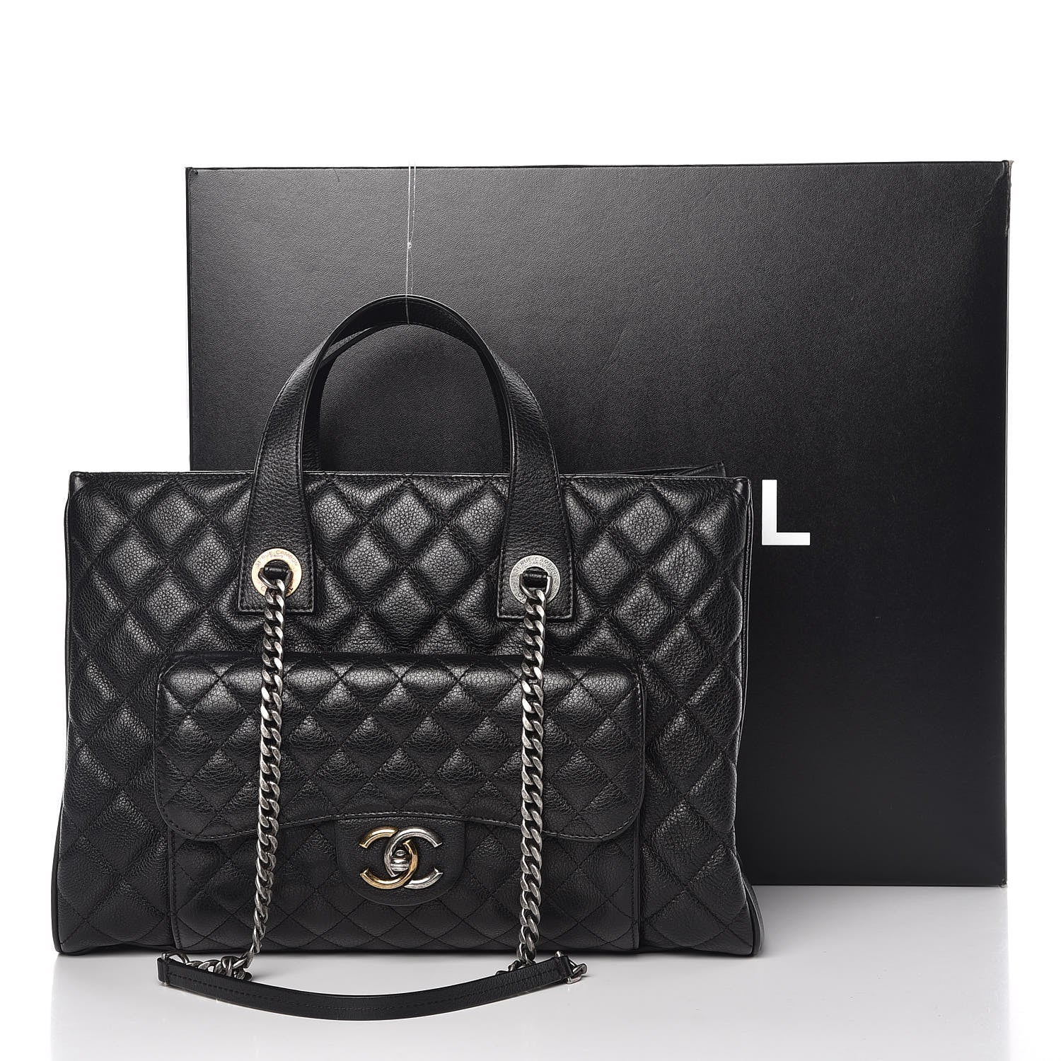 Chanel Metallic Grained Calfskin Quilted Large Casual Pocket Tote Black 12 of 12