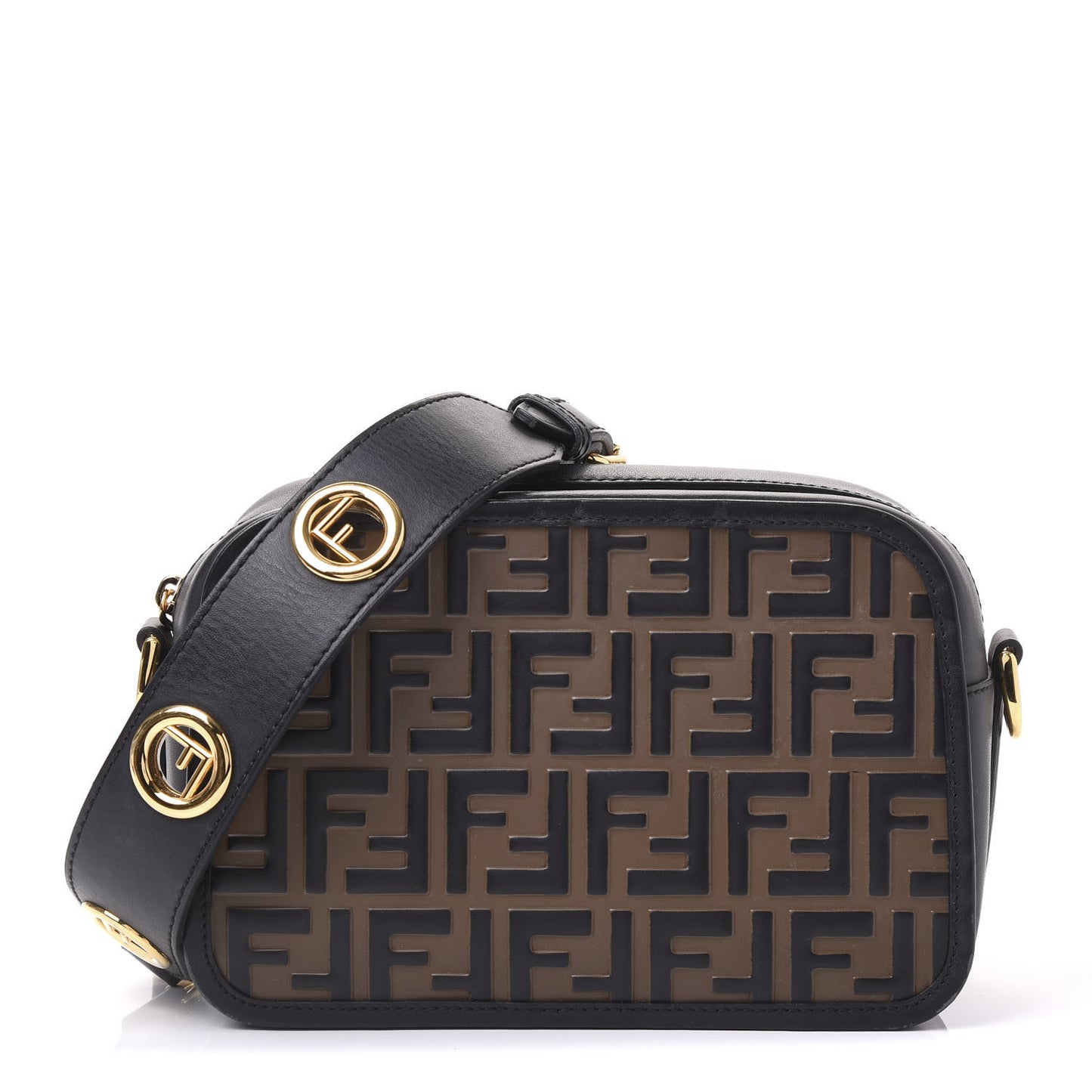 Vitello Century F is Fendi Bi-Color FF 1974 Embossed Camera Case Maya Black