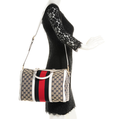 Gucci Monogram Selleria Calfskin Vintage Web Medium Boston Beige Blue Mystic White 2 of 7