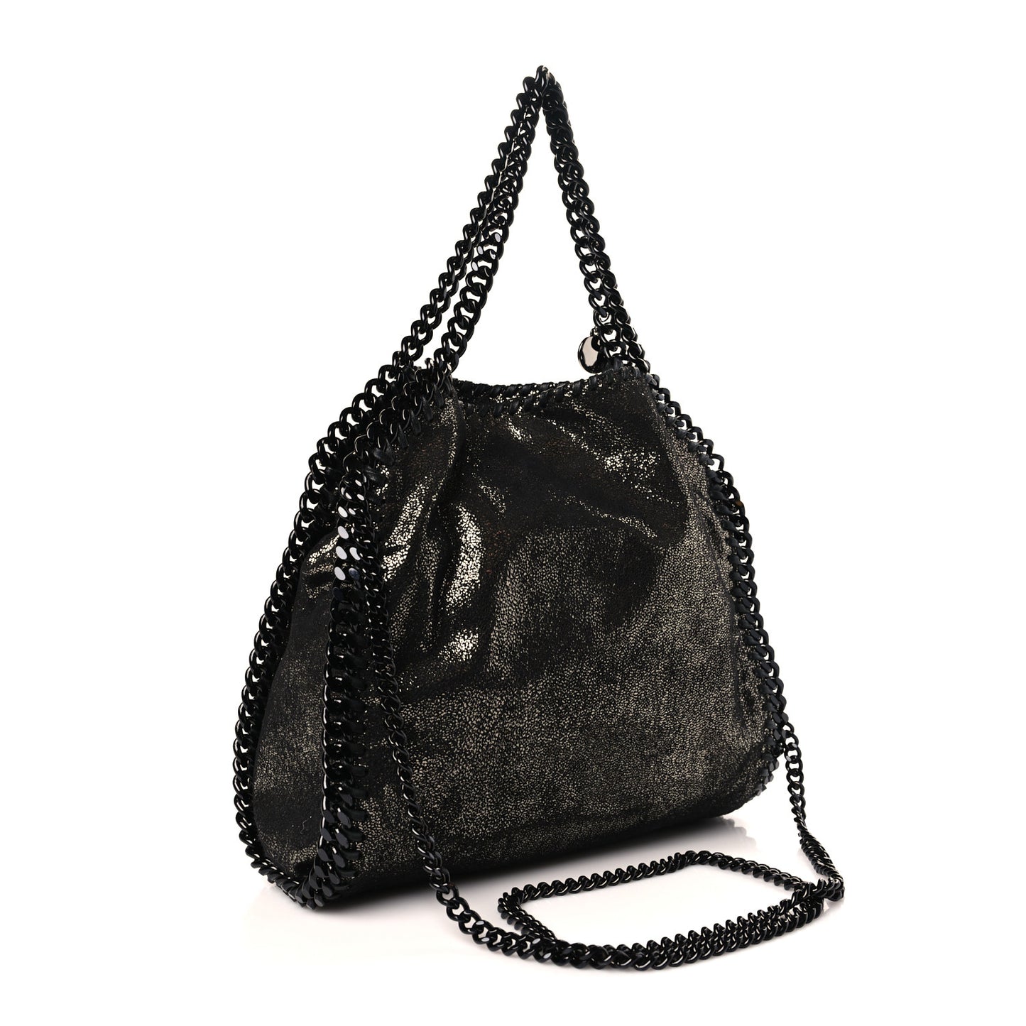 Chamois Shiny Dotted Mini Falabella Fold Over Tote Ruthenium