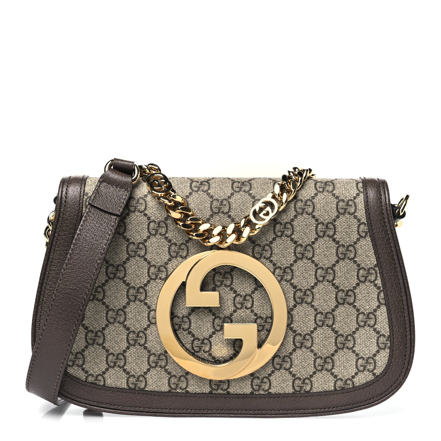 GG Supreme Monogram Textured Dollar Calfskin Blondie Chain Shoulder Flap Bag Beige Ebony New Acero
