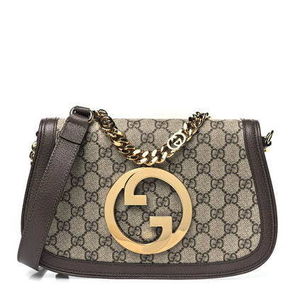 Gucci GG Supreme Monogram Textured Dollar Calfskin Blondie Chain Shoulder Flap Bag Beige Ebony New Acero 1 of 10