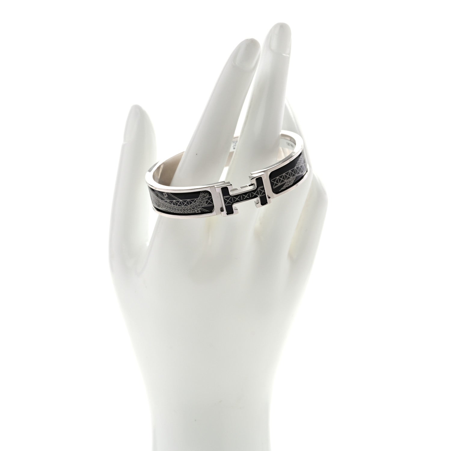 Hermes Enamel Printed Jour de Casting Clic Clac H Bracelet PM Platine White Black 2 of 4