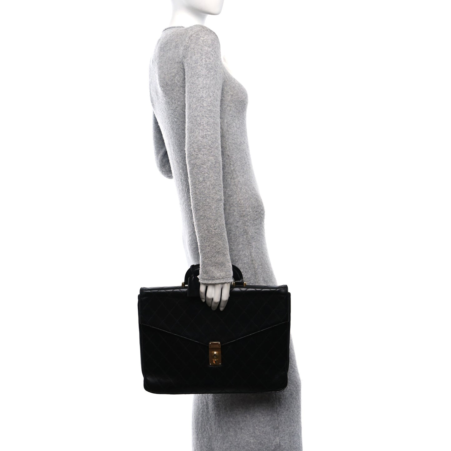 Lambskin Stitched Briefcase Bag Black