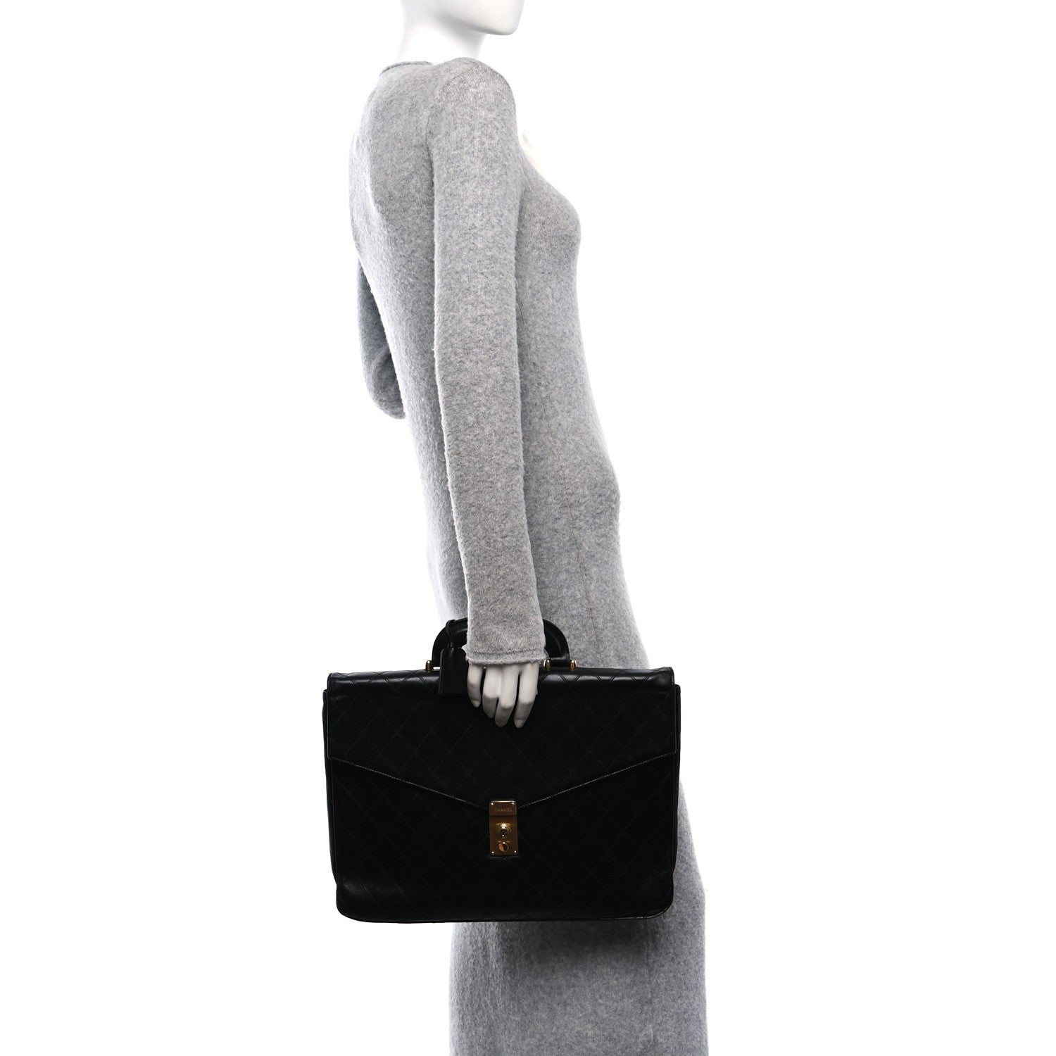 Chanel Lambskin Stitched Briefcase Bag Black 2 of 14