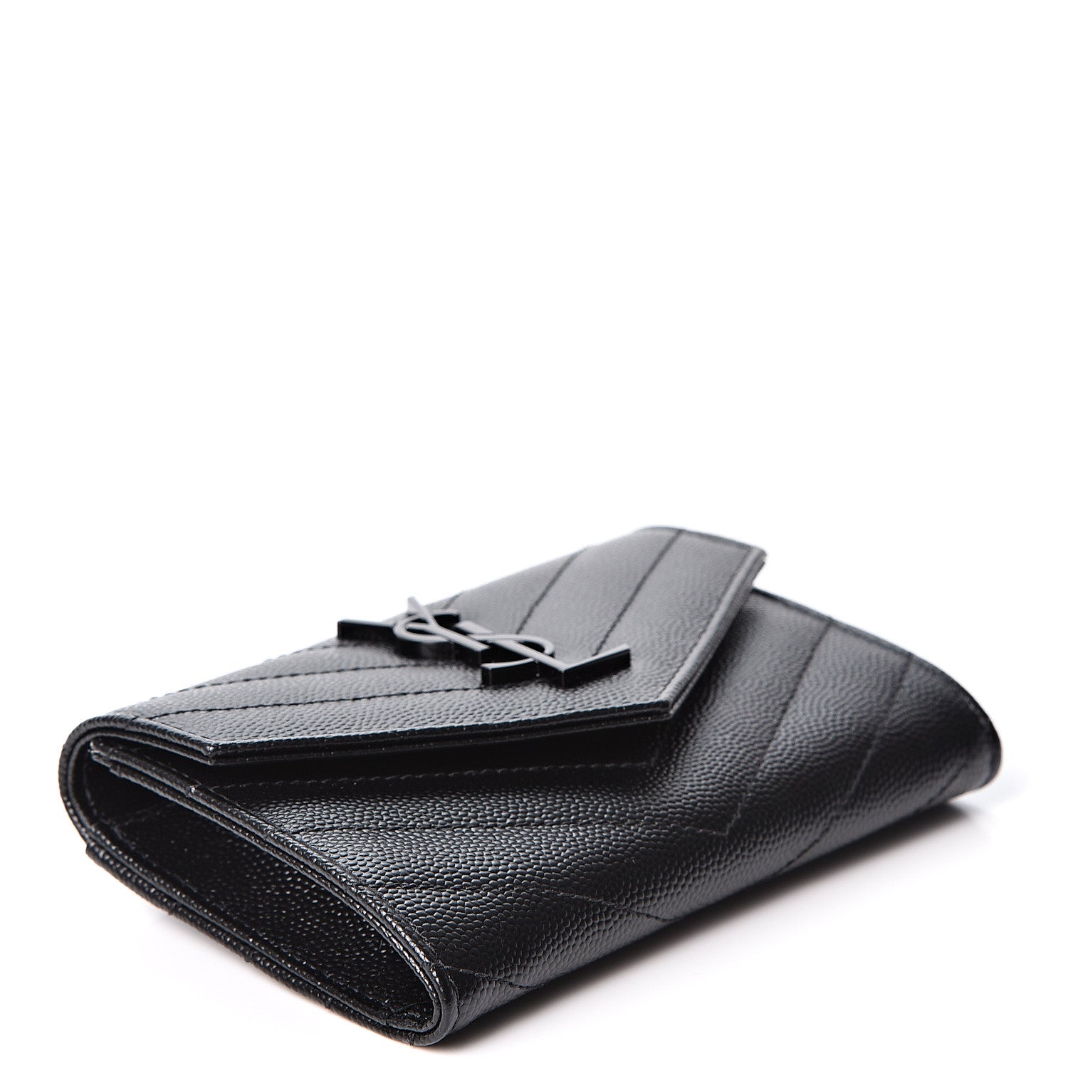 Saint Laurent Grain De Poudre Matelasse Chevron Small Monogram Envelope Wallet Black 3 of 8