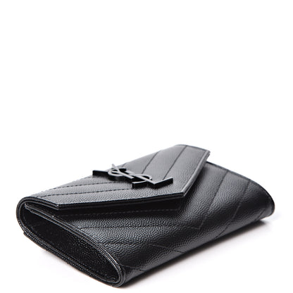 Saint Laurent Grain De Poudre Matelasse Chevron Small Monogram Envelope Wallet Black 3 of 8