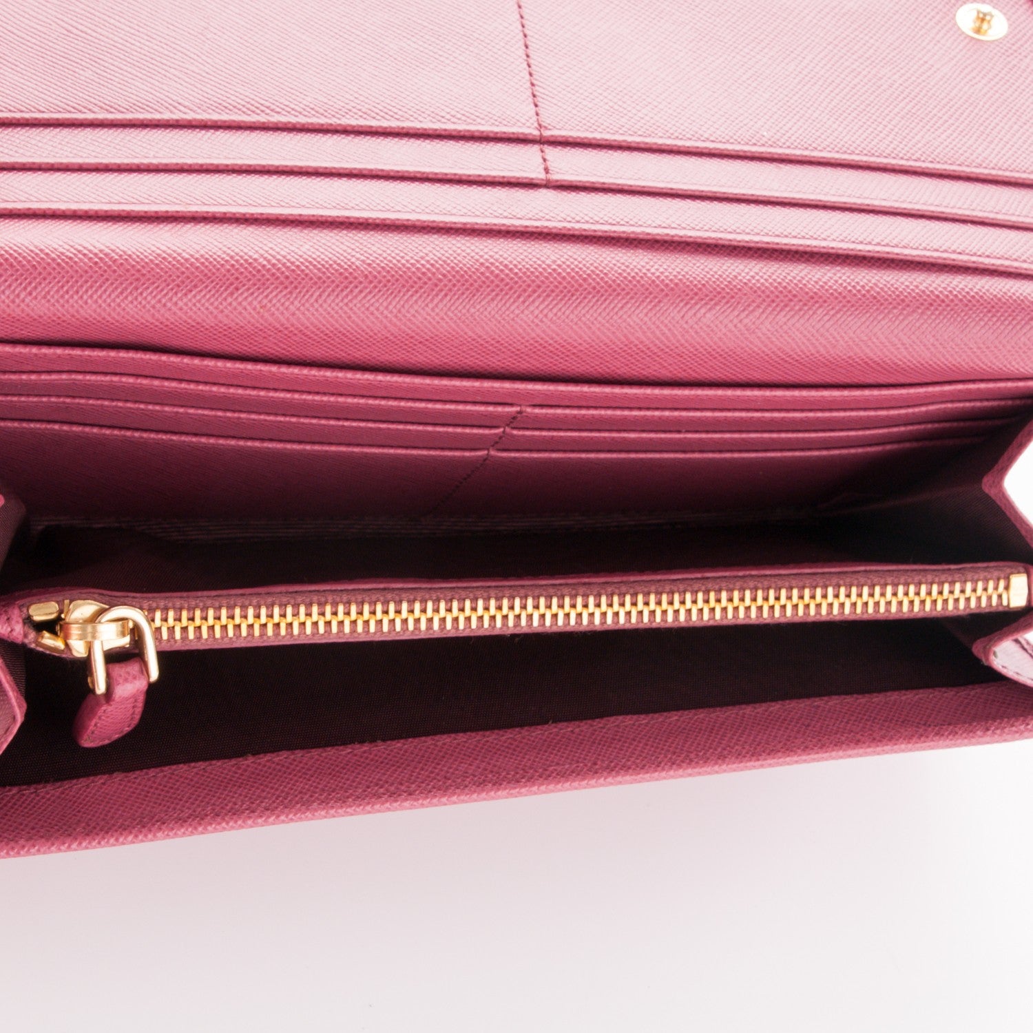Prada Saffiano Metal Continental Flap Wallet Peonia 5 of 7