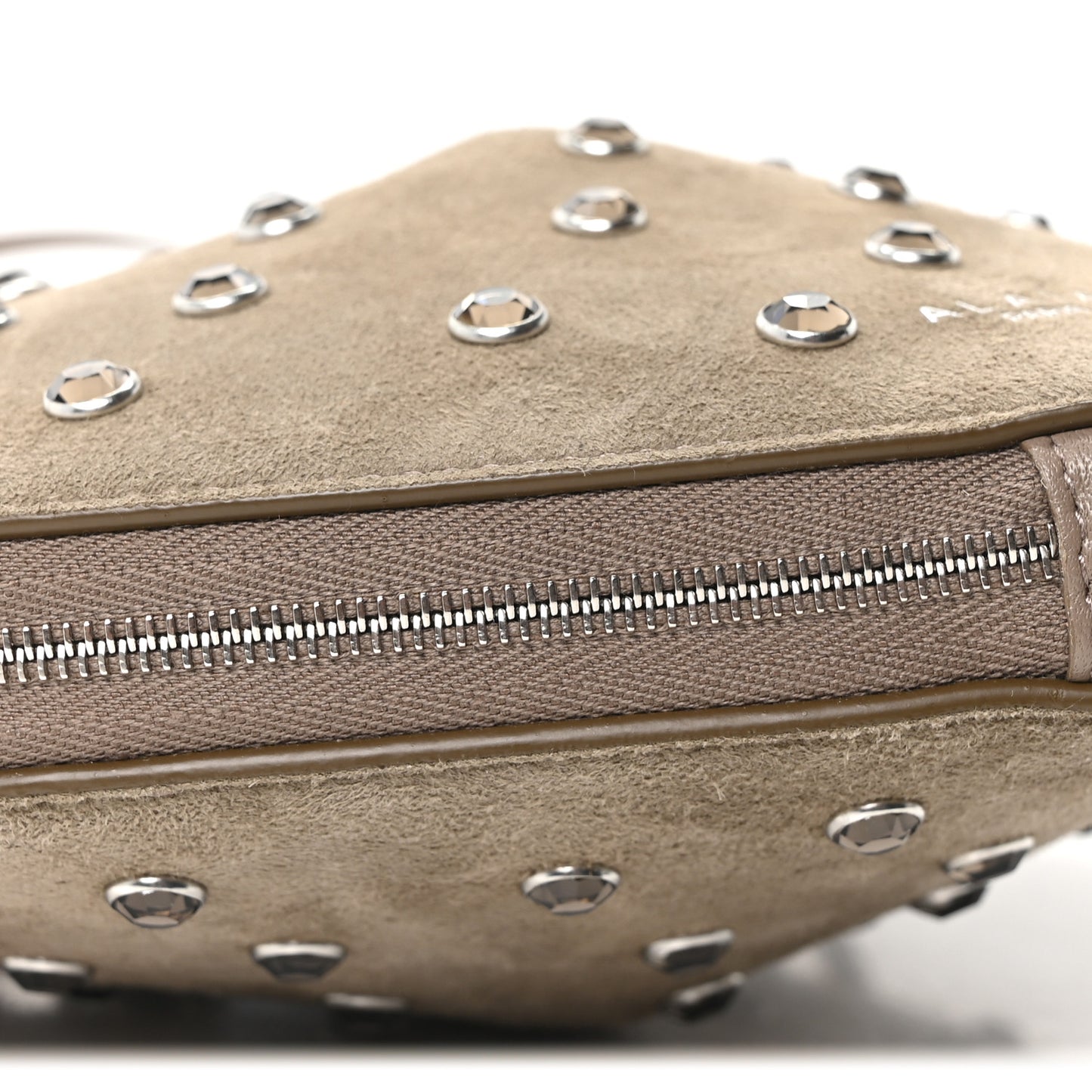 Suede Crystal Embellished Le Coeur Bag Gris Taupe
