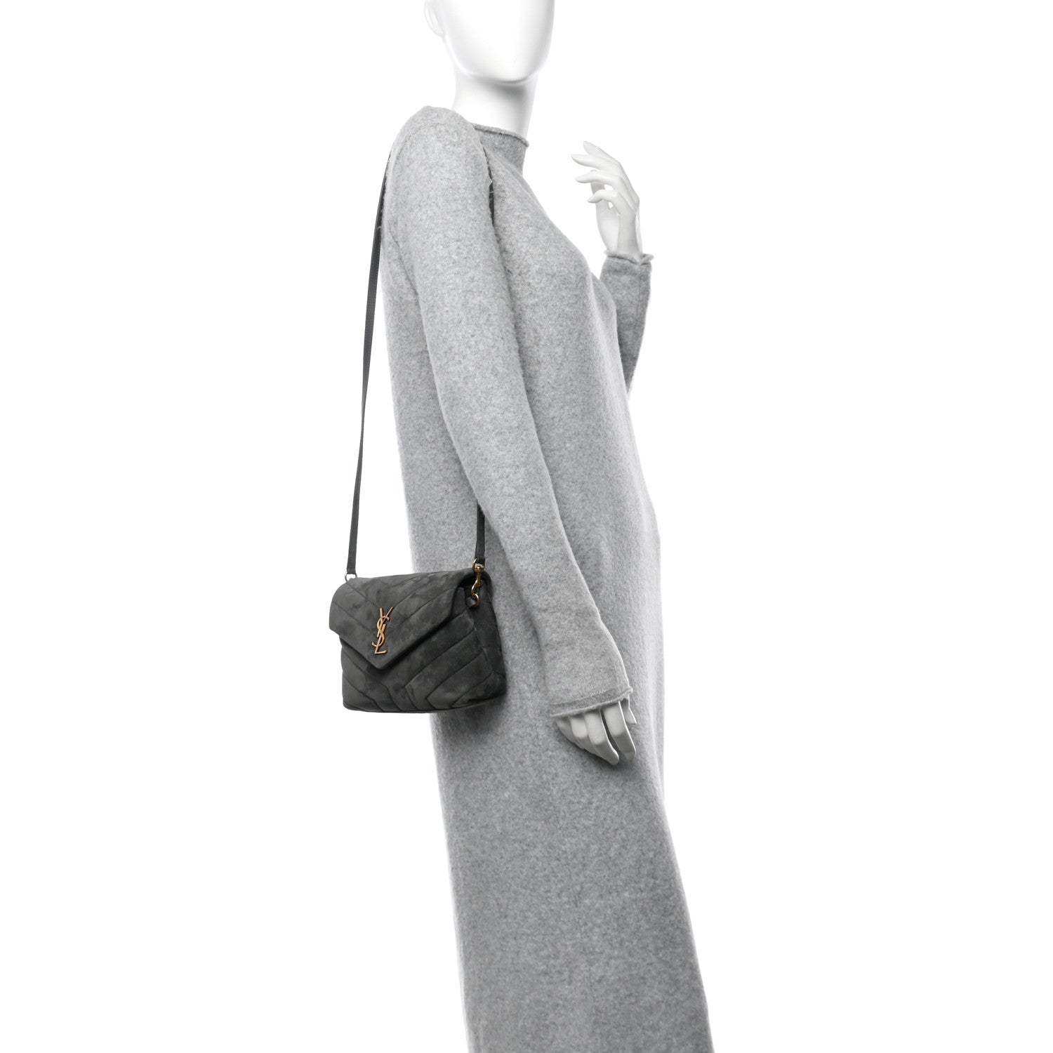 Saint Laurent Suede Y Quilted Monogram Toy Loulou Crossbody Bag Storm 2 of 10