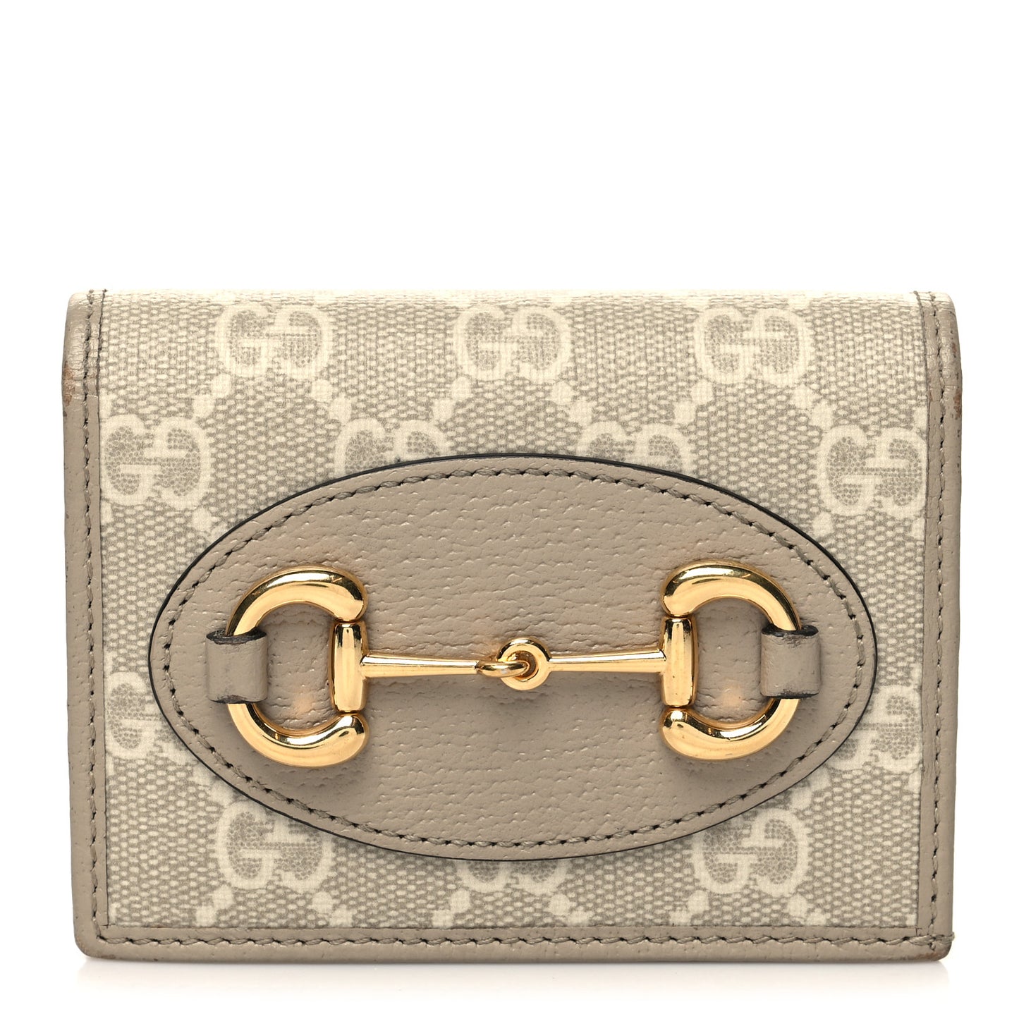 GG Supreme Monogram Textured Dollar Calfskin Horsebit 1955 Card Case Wallet Beige Mystic White Oatmeal