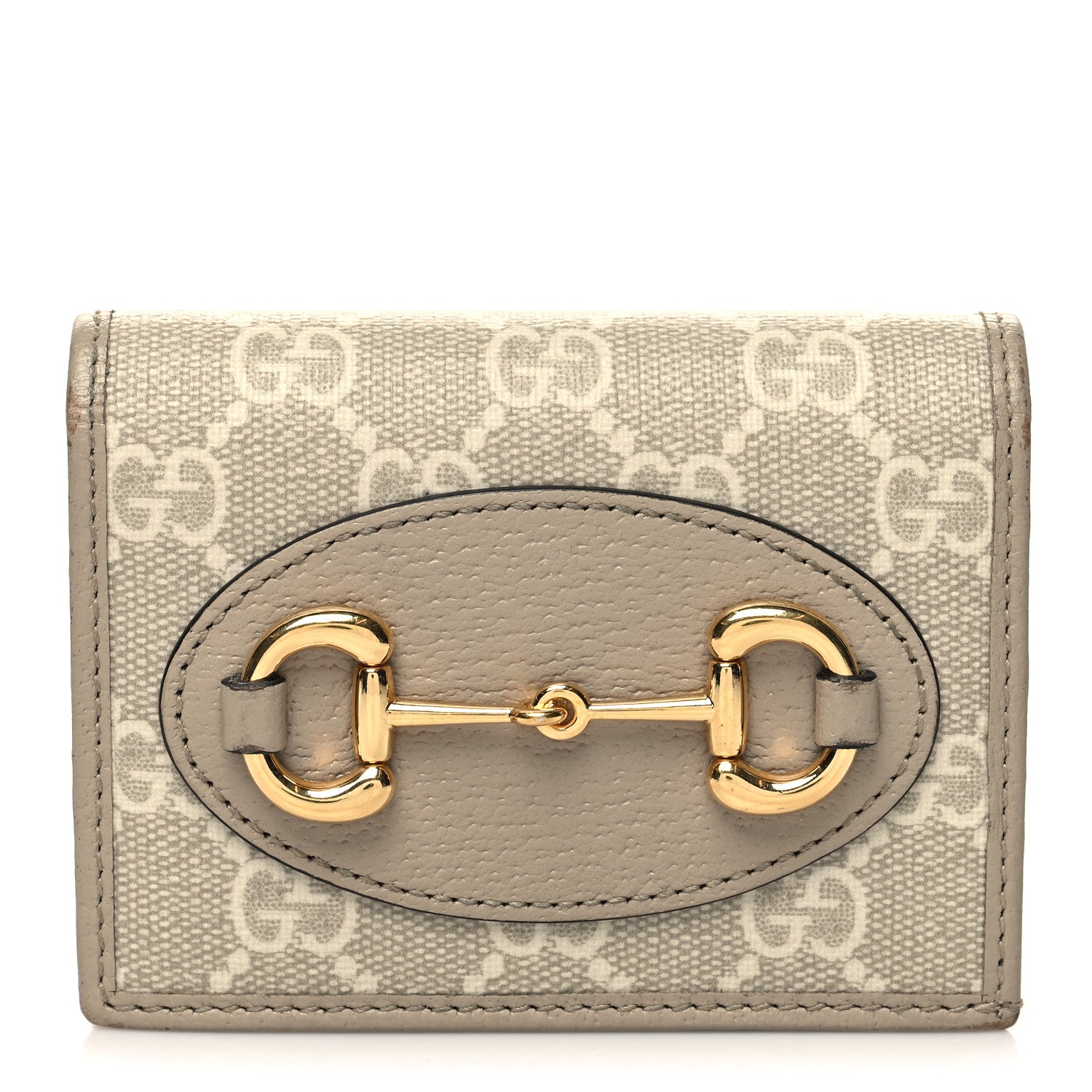 Gucci GG Supreme Monogram Textured Dollar Calfskin Horsebit 1955 Card Case Wallet Beige Mystic White Oatmeal 1 of 11